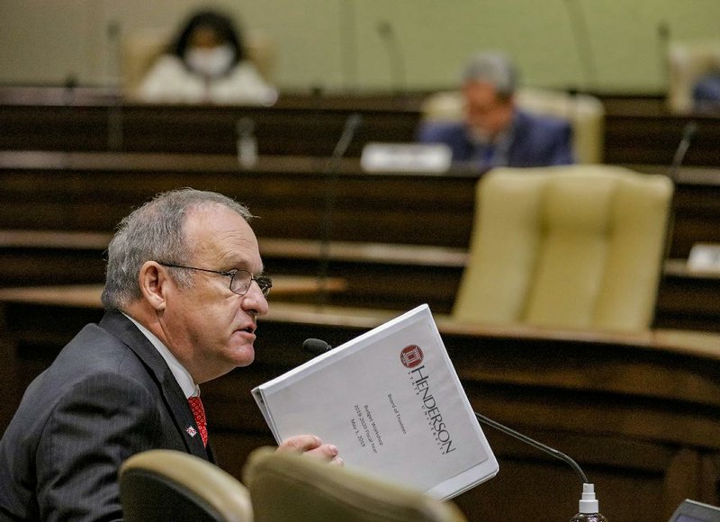 Henderson State University Board of Trustees Eddie Arnold testifies during a hearing held Friday morning to question the school's trustees In Little Rock Friday morning, May 29, 2020. The board is really the only significant oversight of Henderson and they requested and received little financial info.
(Arkansas Democrat-Gazette/JOHN SYKES)