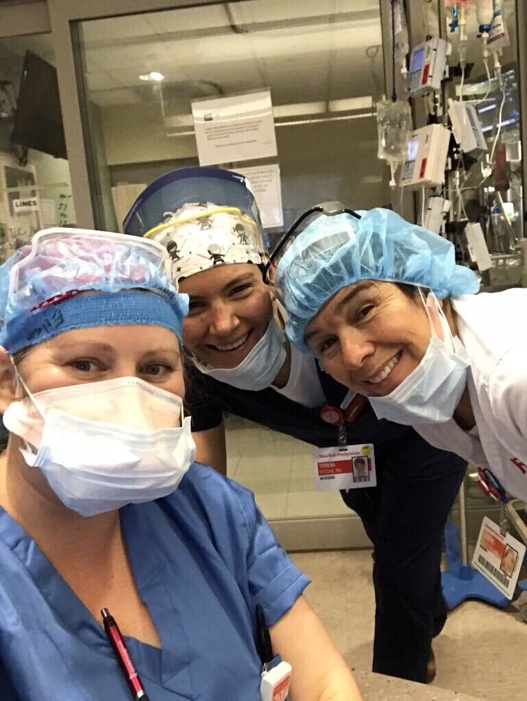 Teresa Ritchie, right, a Junction City native, with colleagues at New York Presbyterian/Weill Cornell Medical Center. Ritchie is an Intensive Care Unit nurse at the hospital and is working with COVID-19 patients. New York City has been the hardest hit city in the country from the ongoing coronavirus pandemic.