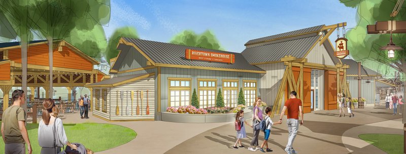 Opening with Silver Dollar City is the all-new Rivertown Smokehouse as well as the new Cinnamon Bread Bakery. Mystic River Falls river raft ride opens later this summer. (Courtesy Image)