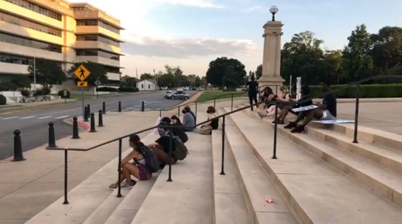 Protesters at the Capitol in Little Rock are seen via a Facebook Live screenshot at about 7:42 p.m. Thursday, June 4, 2020.