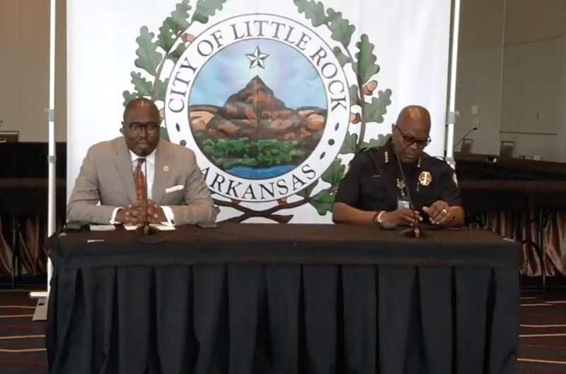 Little Rock Mayor Frank Scott Jr. speaks to reporters at a briefing in Little Rock on Friday in this screen grab of video provided by the city. 