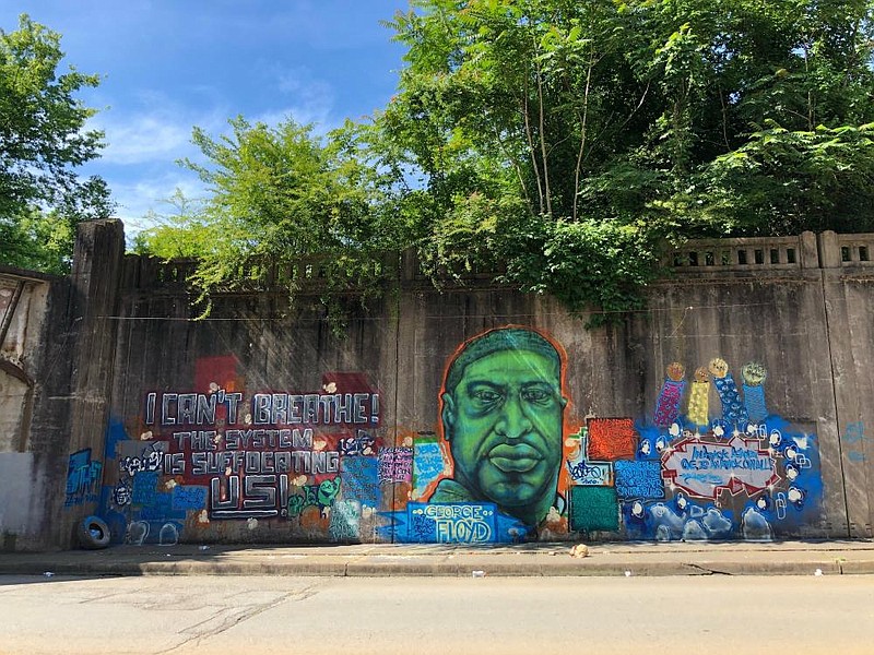 The finished mural of George Floyd created by Jose Hernandez and Jermaine Gibson on Seventh Street in Little Rock.
(Arkansas Democrat-Gazette/Sean Clancy)