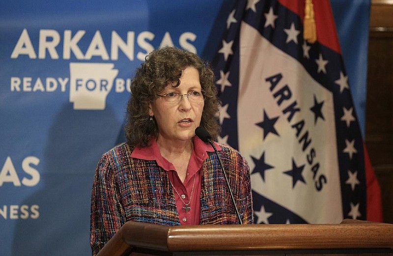 Dr. Jennifer Dillaha, state epidemiologist, speaks Friday, June 5, 2020, during the daily covid-19 briefing at the state Capitol. (Arkansas Democrat-Gazette/Staton Breidenthal)