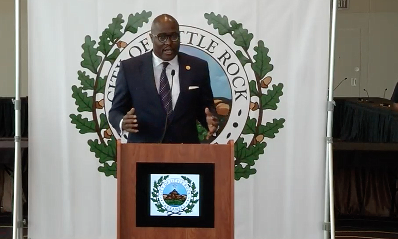 Little Rock Mayor Frank Scott Jr. speaks to reporters in Little Rock on Monday, June 8, 2020, in this still taken from video provided by city officials. 