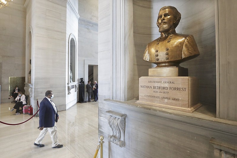 A bust of Nathan Bedford Forrest is displayed in the Tennessee state Capitol on Tuesday, June 9, 2020, in Nashville. (AP/Mark Humphrey)