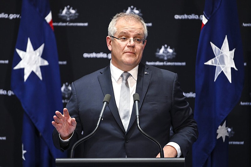 Australian Prime Minister Scott Morrison speaks during a news conference at Parliament House in Canberra in this Friday, May 1, 2020, file photo.