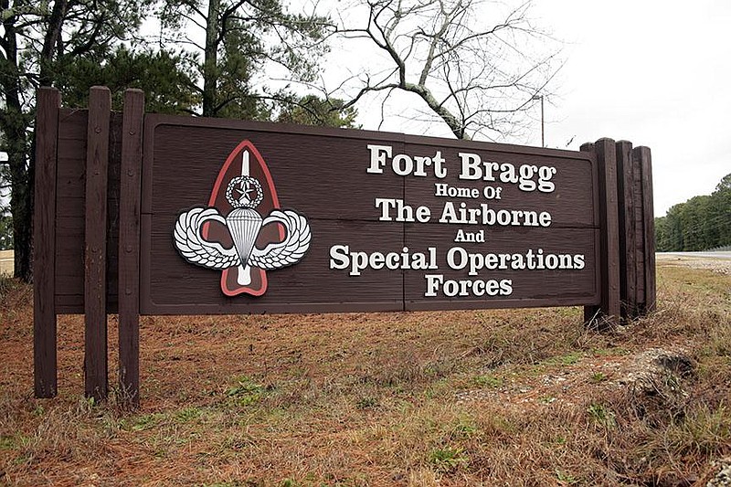 A sign welcomes people arriving at Fort Bragg, N.C. The sprawling Army base is named after Confed- erate Gen. Braxton Bragg. “I dare say, most Americans wouldn’t have a clue who Gen. Bragg was,” U.S. Rep. Rick Crawford, R-Ark., an Army veteran, said recently in stating his opposition to renaming installations that honor Confederate generals. 
(AP/Chris Seward) 
