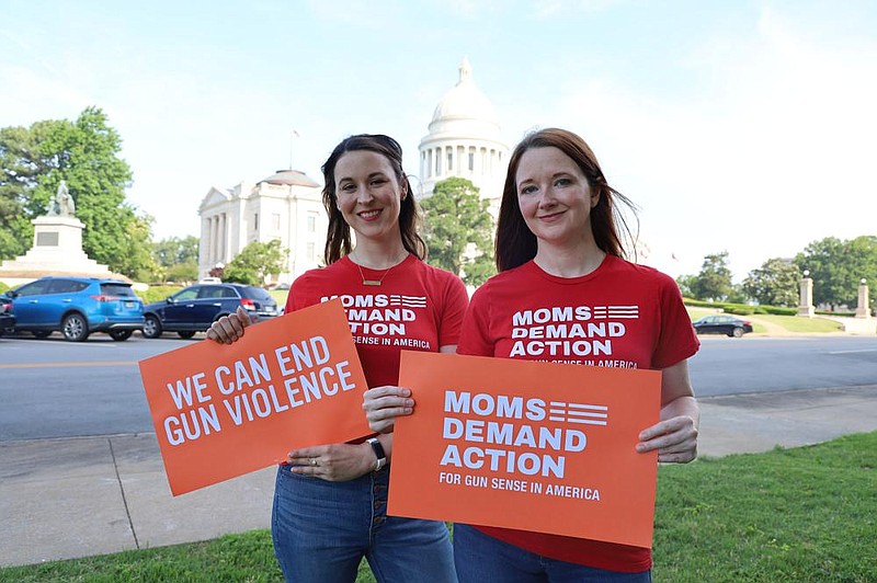 Jessica Scott and Kate Fletcher got involved in Moms Demand Action Arkansas when their chil- dren were little. The national grassroots organization is devoted to reducing gun violence through awareness and gun safety legislation. (Special to the Democrat-Gazette/Dwain Hebda) 