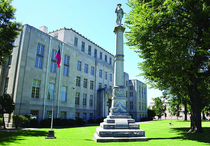 The Fort Smith Confederate Monument stands at the Sebastian County Courthouse in Fort Smith Thursday, June 11, 2020. (Arkansas Democrat-Gazette/Thomas Saccente)