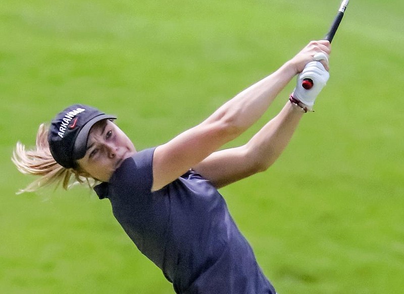 Brooke Mathews tees off during the Arkansas Women's Stroke Play tournament that got underway at Chenal Country Club Tuesday morning, June 16, 2020, at the Chenal Country Club in Little Rock.
(Arkansas Democrat-Gazette/John Sykes Jr.) Brooke Mathews tees off during the Arkansas Women's Stroke Play tournament that got underway at Chenal Country Club Tuesday morning, June 16, 2020, at the Chenal Country Club in Little Rock.
(Arkansas Democrat-Gazette/John Sykes Jr.)