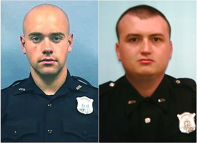 This combination of photos provided by the Atlanta Police Department shows Officer Garrett Rolfe, left and Officer Devin Brosnan. Rolfe, who fatally shot Rayshard Brooks in the back after the fleeing man pointed a stun gun in his direction, was charged with felony murder and 10 other charges.
