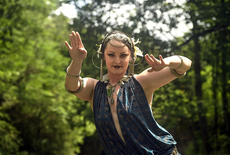 Local Belly Dancer Cassandra Parks performs at Gulpha Gorge on May 25, 2020. - Photo by Grace Brown of The Sentinel-Record story.lead_photo.caption