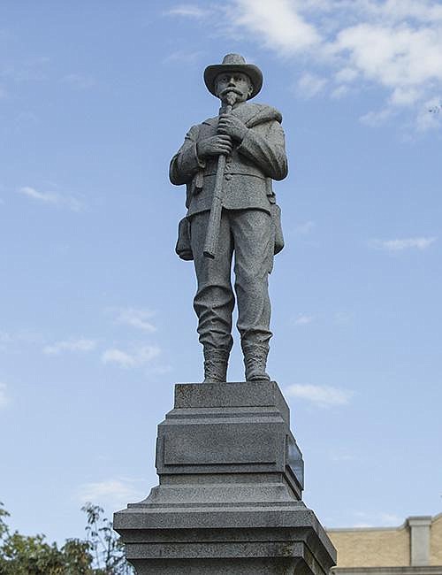 The Confederate soldier monu- ment in the Bentonville Square will be moved to a private park. (NWA Democrat-Gazette/ 
Ben Goff) 