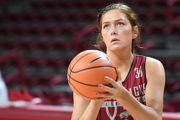 Macy Weaver at practice Monday Oct. 16, 2017 at Bud Walton Arena in Fayetteville.