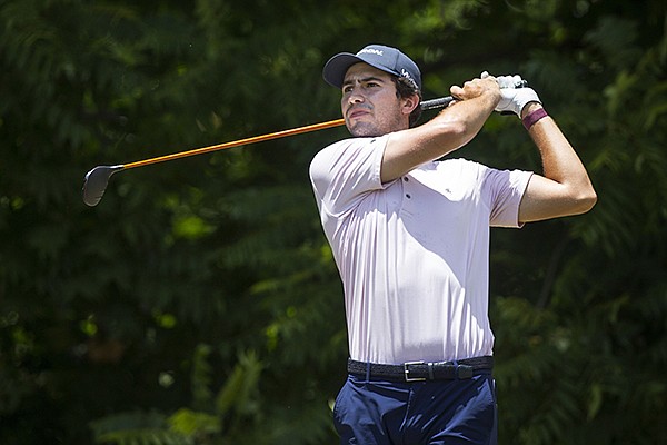 Former Arkansas golfer Alvaro Ortiz drives Wednesday, June 24, 2020, on hole 3 during the first round of the Cooper Communities North