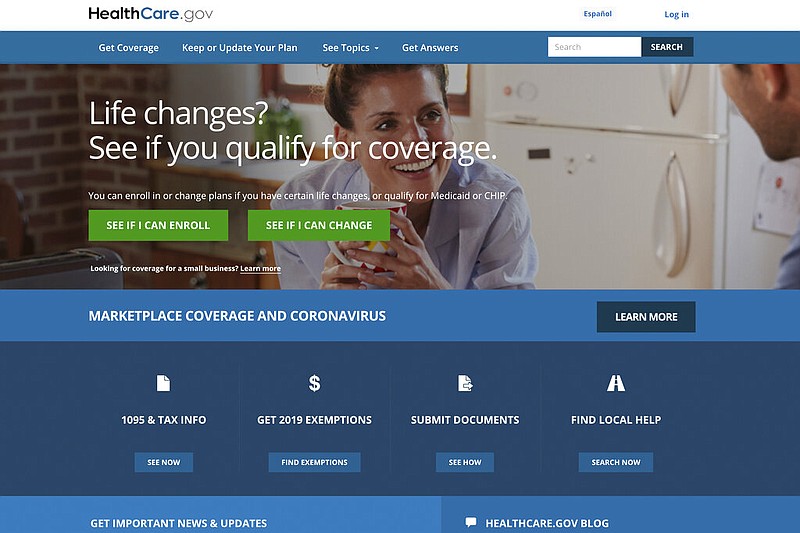 FILE - This file image provided by U.S. Centers for Medicare & Medicaid Service shows the website for HealthCare.gov. Close to half a million people who lost their health insurance amid the economic shutdown to slow the spread of COVID-19 have gotten coverage through HealthCare.gov, the government reported Thursday, June 25, 2020. (U.S. Centers for Medicare & Medicaid Service via AP, File)