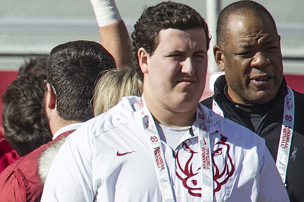 Bentonville offensive lineman Payton Simpson is shown prior to a game between Arkansas and Western Kentucky on Saturday, Nov. 9, 2019, in Fayetteville.