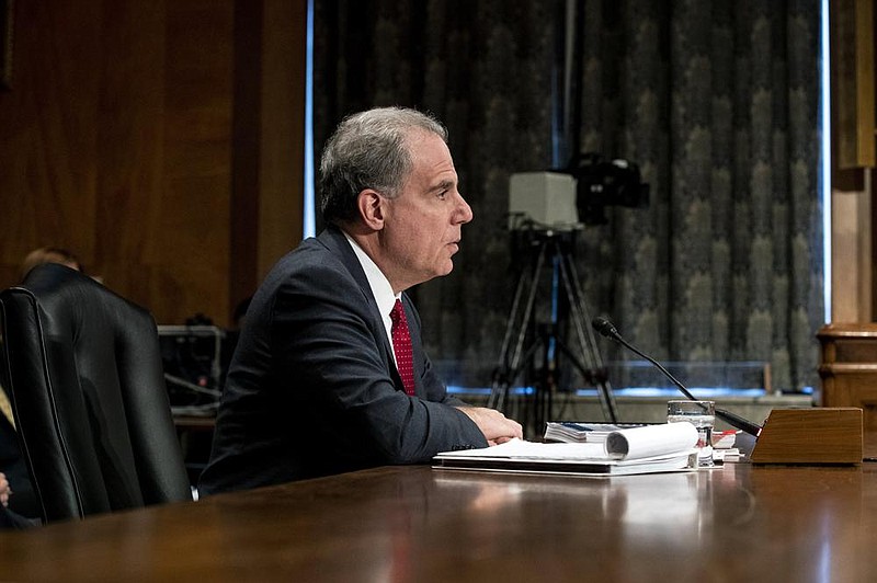 Michael Horowitz, the inspector general of the Justice Department, testifies before the Senate Committee on Homeland Security in Washington on Wednesday, Dec. 18, 2019. 
 (Anna Moneymaker/The New York Times)