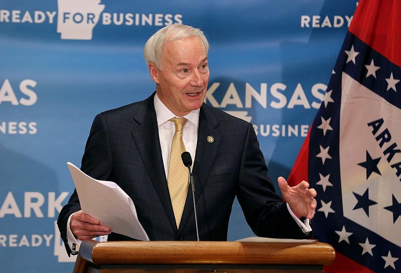 Gov. Asa Hutchinson speaks during his daily COVID-19 briefing on Friday, June 26, at the state Capitol in Little Rock. (Arkansas Democrat-Gazette/Thomas Metthe)