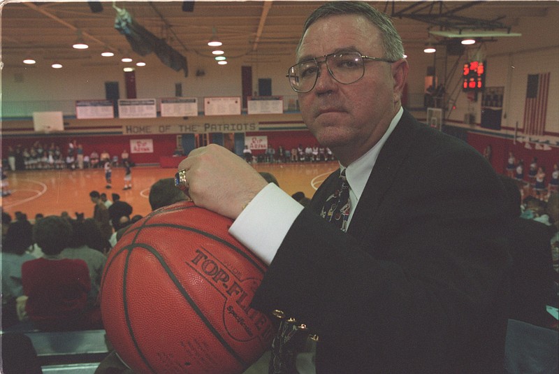 Former Little Rock Parkview basketball coach Charles Ripley is shown in the Charles J. Ripley Gymnasium, better known as Rip Arena, in this Feb. 9, 1996, file photo. Ripley, who spent 18 seasons at Little Rock Parkview and led his teams to five boys state basketball titles, died Sunday, June 28, 2020. He was 74.