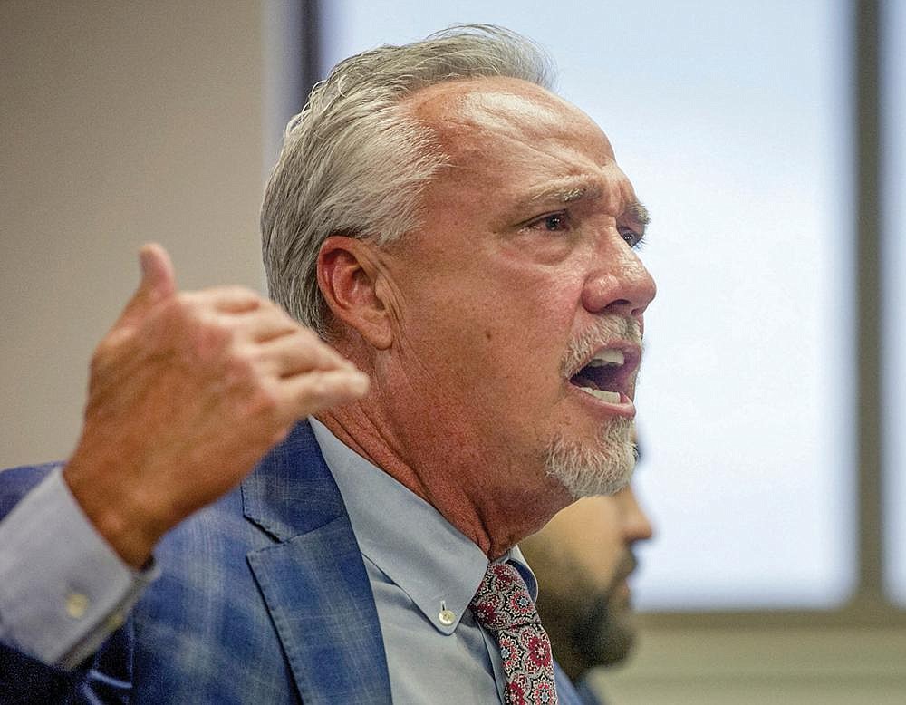 Butch Rice makes a statement in his defense as the state racing commission hears an appeal from the Cherokees about the license for Pope County that was awarded to Gulfside on Monday, June 22, 2020. (Arkansas Democrat-Gazette / Stephen Swofford)