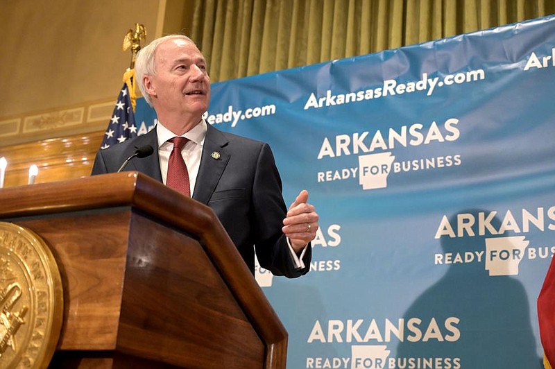 Governor Hutchinson addresses the media as he gives an update on Arkansas’ response to COVID-19 on Monday, June 29. (Arkansas Democrat-Gazette / Stephen Swofford) story.lead_photo.caption