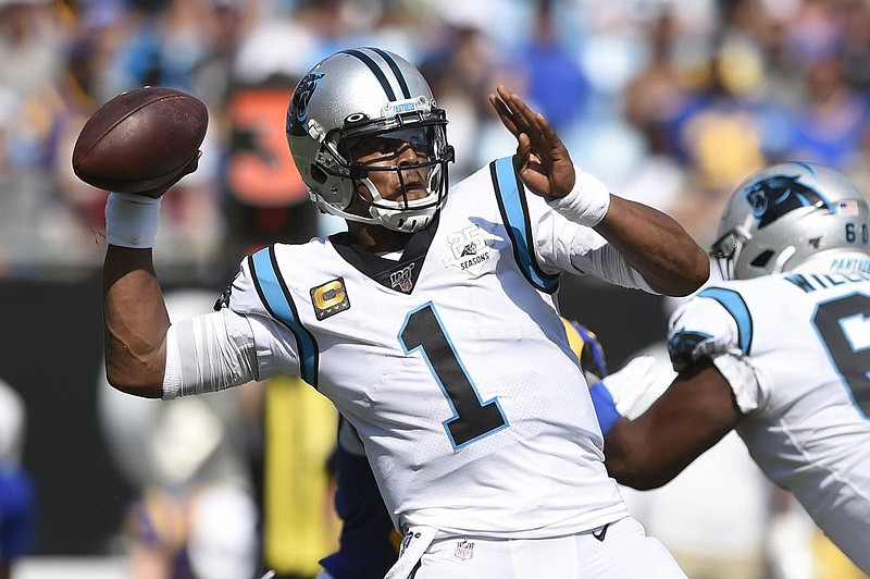 Former Carolina Panthers quarterback Cam Newton agreed to a 1-year contract with the New England Patriots worth $7.5 million. Newton, who was the named NFL Most Valuable Player in 2015, played in two games in 2019 because of a foot injury. (AP/Mike McCarn) 
