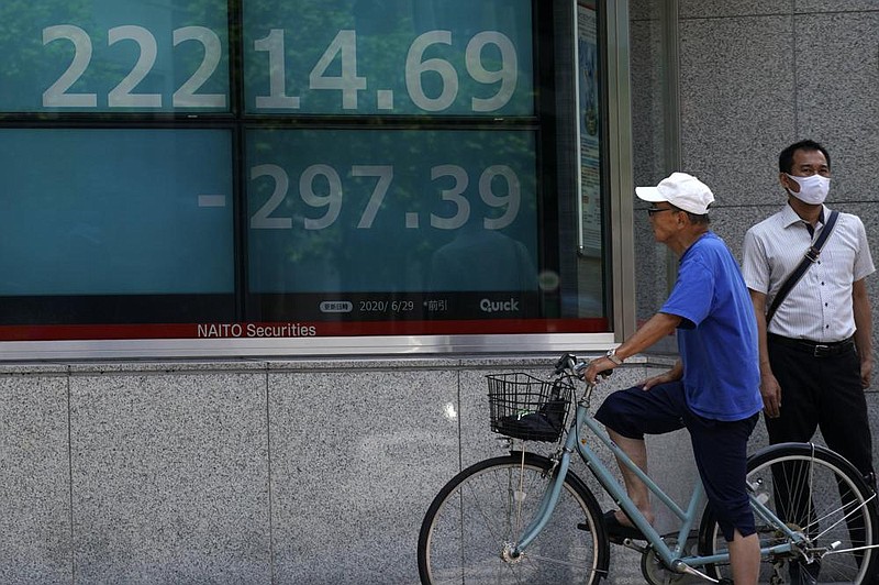 A man looks at an electronic stock board showing Japan’s Nikkei 225 index on Monday outside a securities rm in Tokyo. (AP/Eugene Hoshiko) 