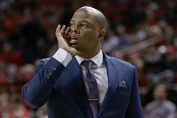 UC Riverside coach David Patrick calls a play during the second half of an NCAA college basketball game against Nebraska in Lincoln, Neb., Tuesday, Nov. 5, 2019. (AP Photo/Nati Harnik)