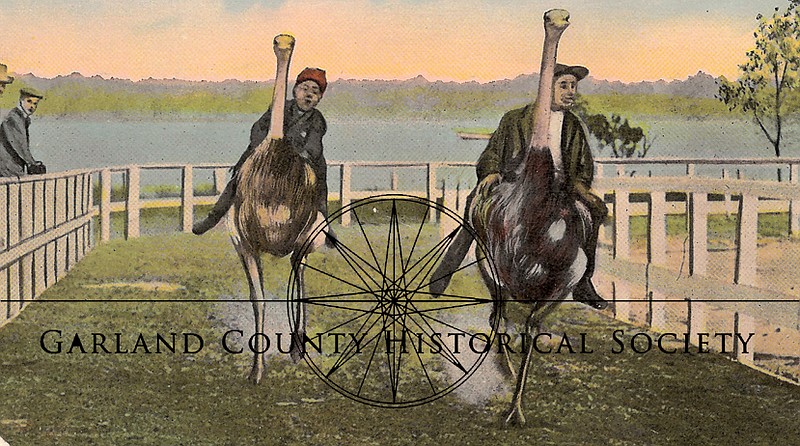 Jockeys vie for the lead on this postcard. - Photo courtesy of the Garland County Historical Society