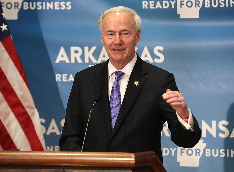 Gov. Asa Hutchinson answers a question during the daily covid-19 briefing on Wednesday, July 1, 2020, at the state Capitol in Little Rock. 
(Arkansas Democrat-Gazette/Thomas Metthe)