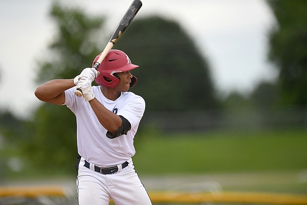 Christian Franklin plays during a Perfect Timing College Baseball game Monday June 8, 2020 at Tyson Park in Springdale.