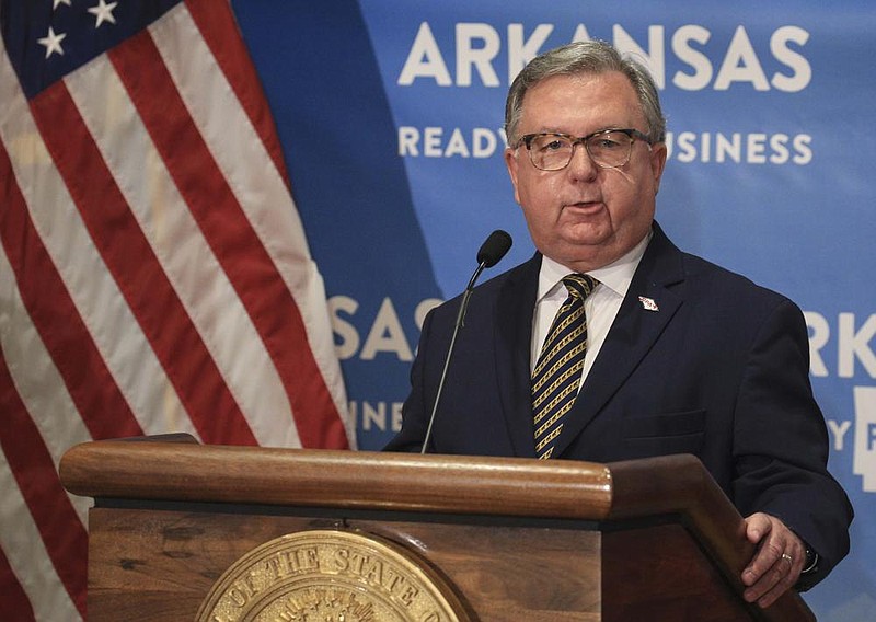 FILE - Doyle Webb, chairman of the Republican Party of Arkansas, speaks about absentee ballots, Thursday, July 2, 2020 at the state Capitol in Little Rock during the daily covid-19 briefing. (Arkansas Democrat-Gazette/Staton Breidenthal)
