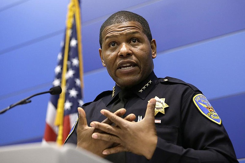 In this May 21, 2019, file photo, San Francisco Police Chief William Scott answers questions during a news conference in San Francisco. 
(AP Photo/Eric Risberg, File)