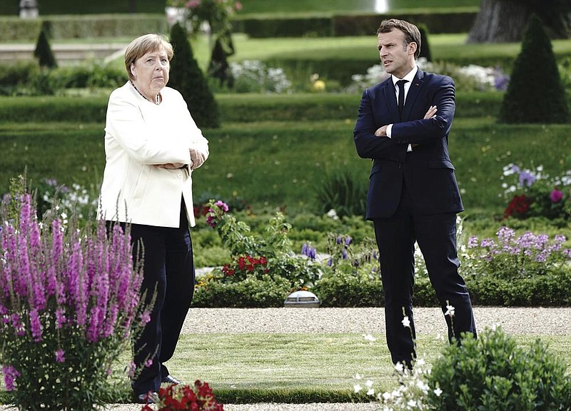 German Chancellor Angela Merkel met Monday with French President Emmanuel Macron at Meseberg Castle, the German government’s guest house in Meseberg, Germany. Merkel, who will meet today in Berlin with Turkey’s foreign minister, called the encounter between a French frigate and Turkish warships “very serious.”
(AP/dpa/Kay Nietfeld)