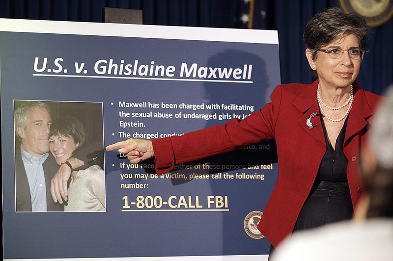 Audrey Strauss, acting U.S. attorney for the Southern District of New York, announces the arrest Thursday of Ghislaine Maxwell, the former girlfriend and longtime associate of Jeffrey Epstein. “Maxwell lied because the truth, as alleged, was almost unspeakable,” Strauss said.
(The New York Times/Jose A. Alvarado Jr.)
