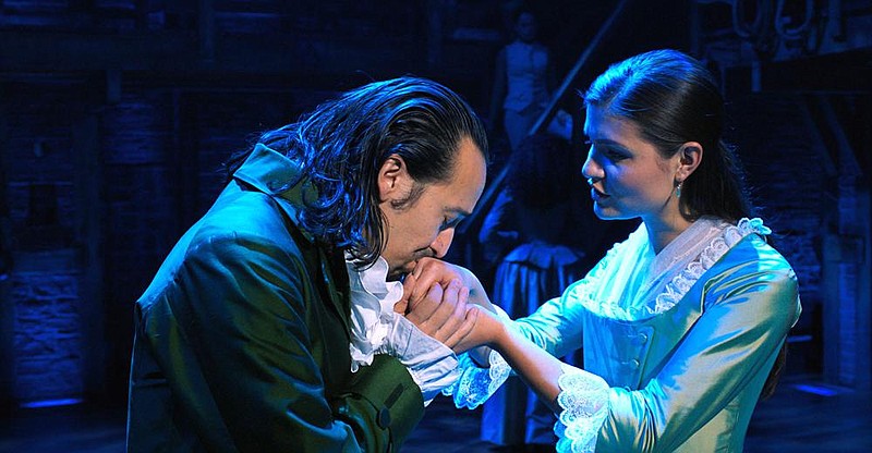 Alexander Hamilton (Lin-Manuel Miranda) woos his wife-to-be Eliza Schuyler (Phillipa Soo) in the Disney+ version of the Broadway sensation “Hamilton.”