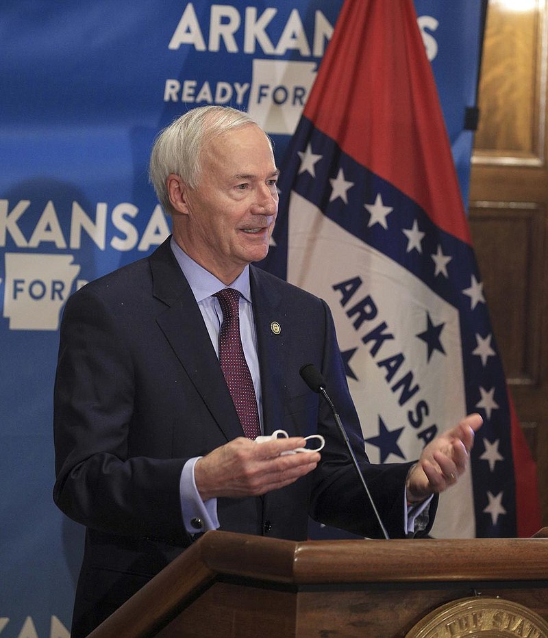 Gov. Asa Hutchinson speaks Wednesday July 8, 2020 at the state Capitol in Little Rock during his daily COVID-19 briefing. (Arkansas Democrat-Gazette/Staton Breidenthal)