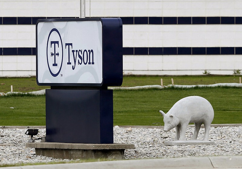 In this May 1, 2020, file photo, a sign sits in front of the Tyson Foods plant in Waterloo, Iowa. 