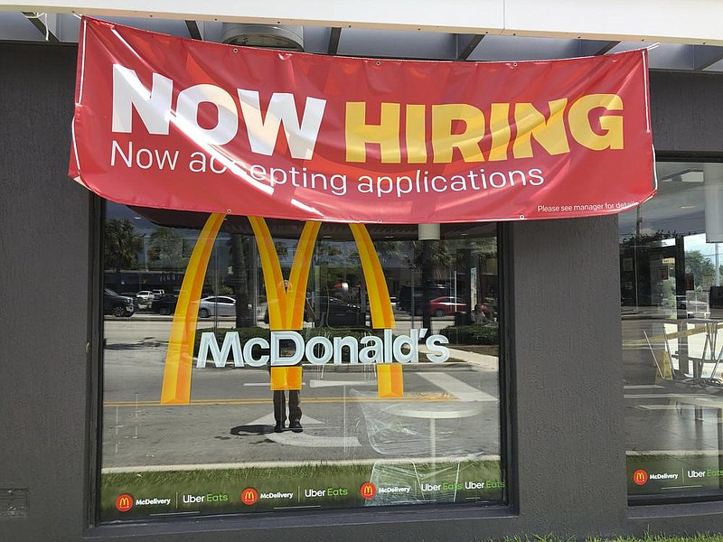 A McDonald’s restaurant in North Miami Beach, Fla., advertises that it’s hiring Wednesday. U.S. applications for unemployment benefits have been above 1 million each week since mid-March.
(AP/Wilfredo Lee)