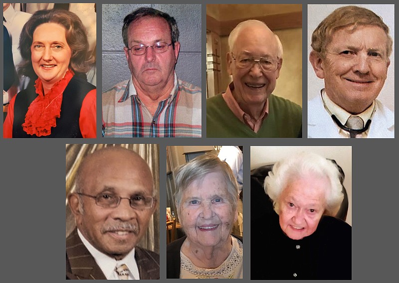 The Arkansas Democrat-Gazette's Lives Remembered series profiles the victims of the coronavirus in June, including (top row from left) Hazel Floyd, Larry Akins, William Crawford, Dr. Robert “Ray” Hull, (bottom row from left) Calve Cooper, Mable Neeley and Nina Kennedy. 