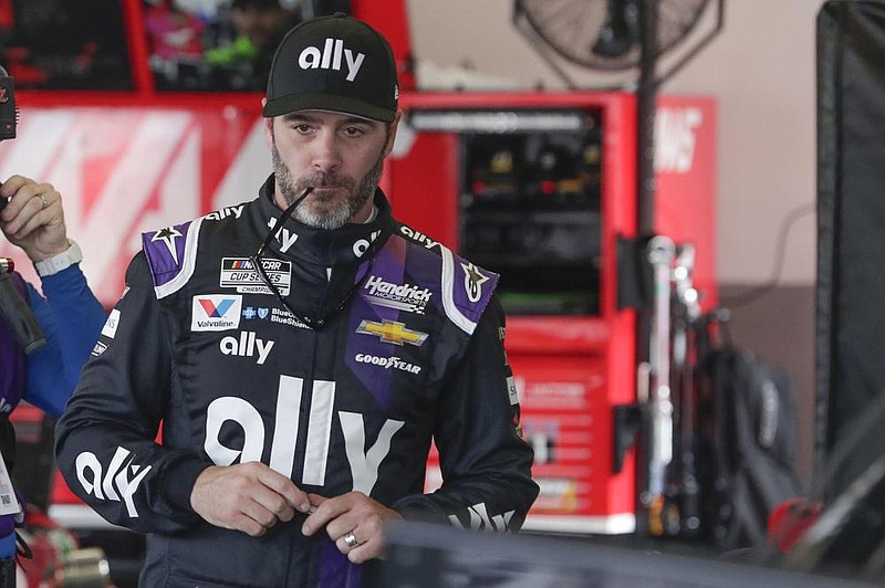 In this Feb. 15, 2020, file photo, Jimmie Johnson gets ready for a practice session for the NASCAR Daytona 500 auto race at Daytona International Speedway in Daytona Beach, Fla. 
(AP Photo/John Raoux, File)