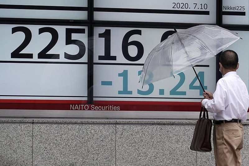 A passerby checks out Japan’s Nikkei 225 index on an electronic board at a securities firm Friday in Tokyo.
(AP/Eugene Hoshiko)