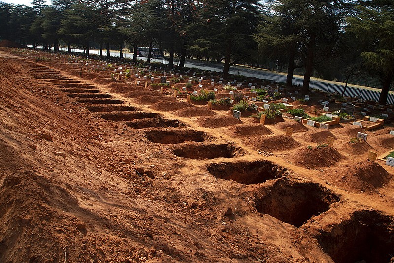 Freshly-dug graves are shown the main Westpark Cemetery in Johannesburg, South Africa, on Thursday, July 9, 2020. The Africa Centers for Disease Control and Prevention says the coronavirus pandemic on the continent is reaching "full speed" after cases surpassed a half-million, and a South African official said a single province is preparing 1.5 million gravesites.