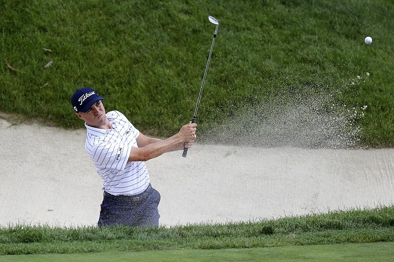 Justin Thomas shot a third-round 66 to take a two-stroke lead over Viktor Hovland in the third round of the Workday Charity Open in Dublin, Ohio. (AP/Darron Dummings) 