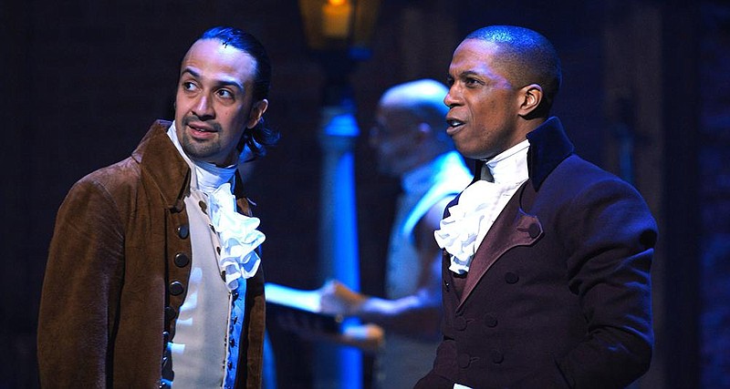 Lin-Manuel Miranda (left) and Leslie Odom Jr. star in “Hamilton.”
(Walt Disney Studios Motion Pictures/Disney Plus)