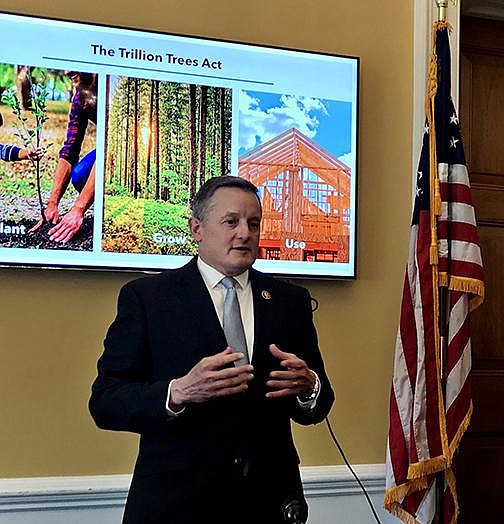 U.S. Rep. Bruce Westerman discusses his Trillion Trees Act legislation during a presenta- tion Feb. 12 in Washington. (Arkansas Democrat-Gazette/ Frank E. Lockwood) 
