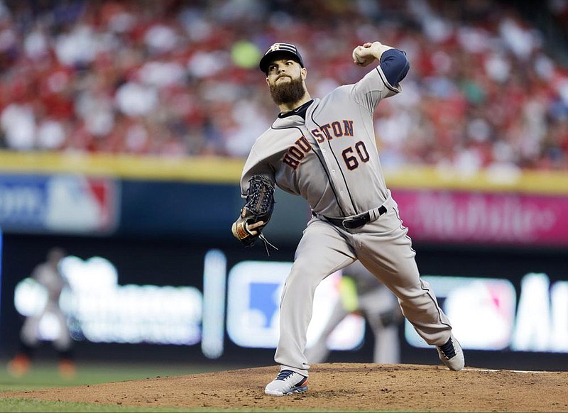 Houston pitcher Dallas Keuchel, who played for Arkansas from 2007-09, allowed 1 unearned run, 2 hits and had 1 strikeout in 2 innings as the starter for the American League at the All-Star Game on July 14, 2015, in Cincinnati. (AP file photo) 
