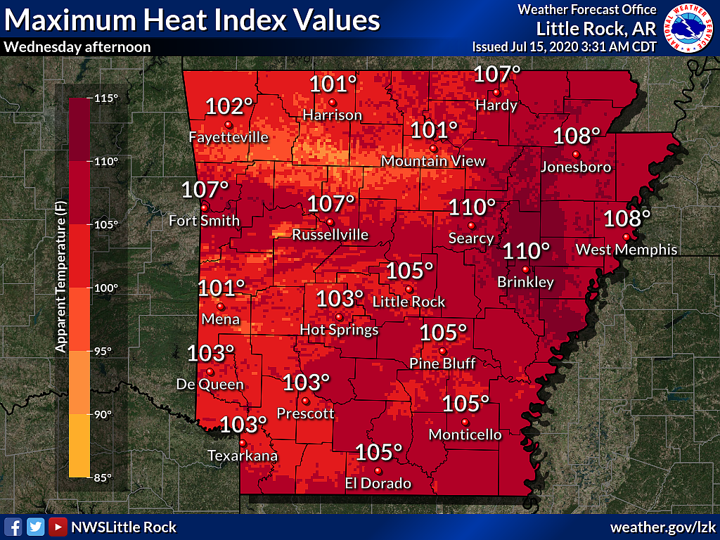 Heat advisory issued for most of Arkansas; heat indices well over 100 ...