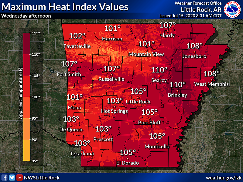 Heat Advisory Issued For Most Of Arkansas; Heat Indices Well Over 100 ...